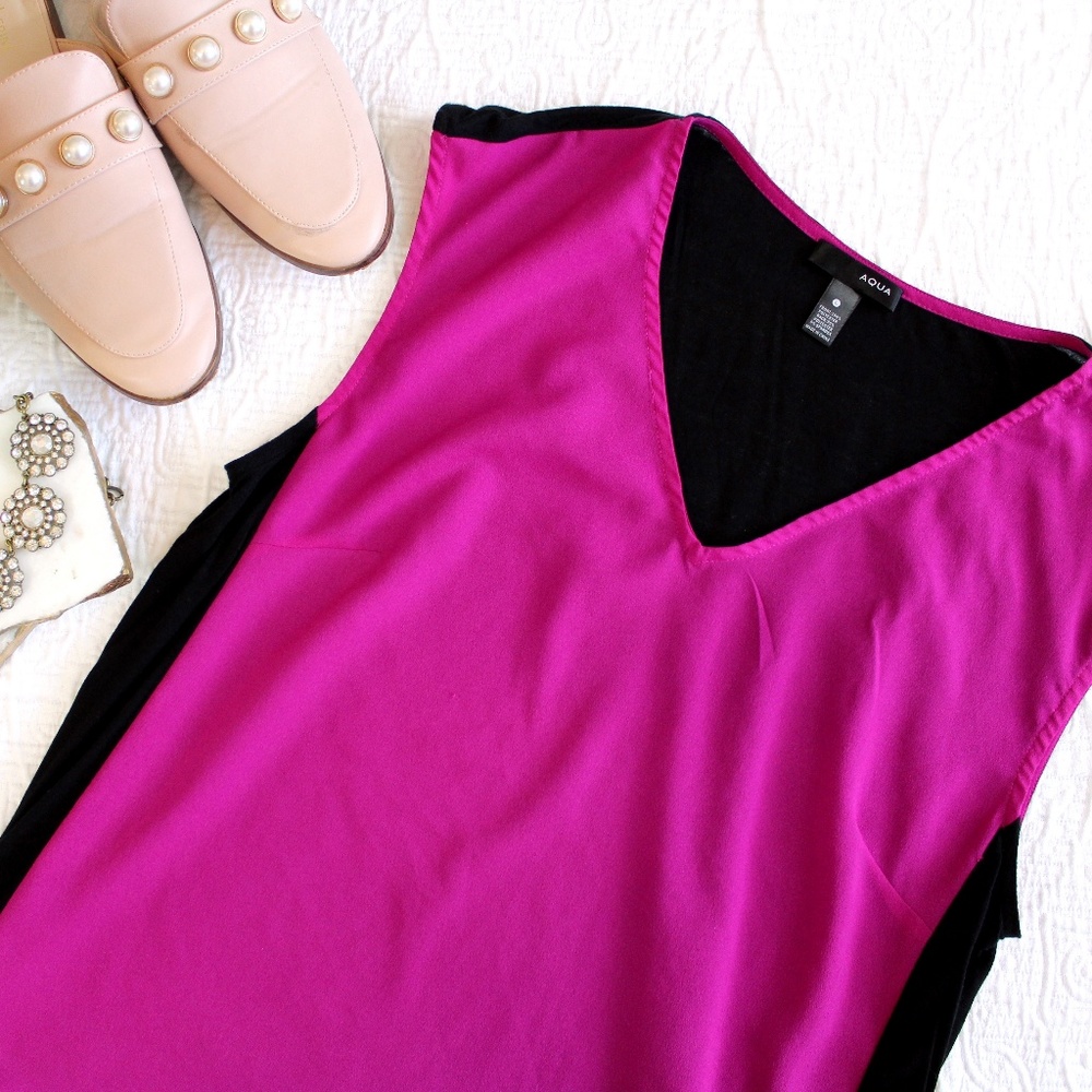 Aqua Pink/Black Sleeveless Blouse